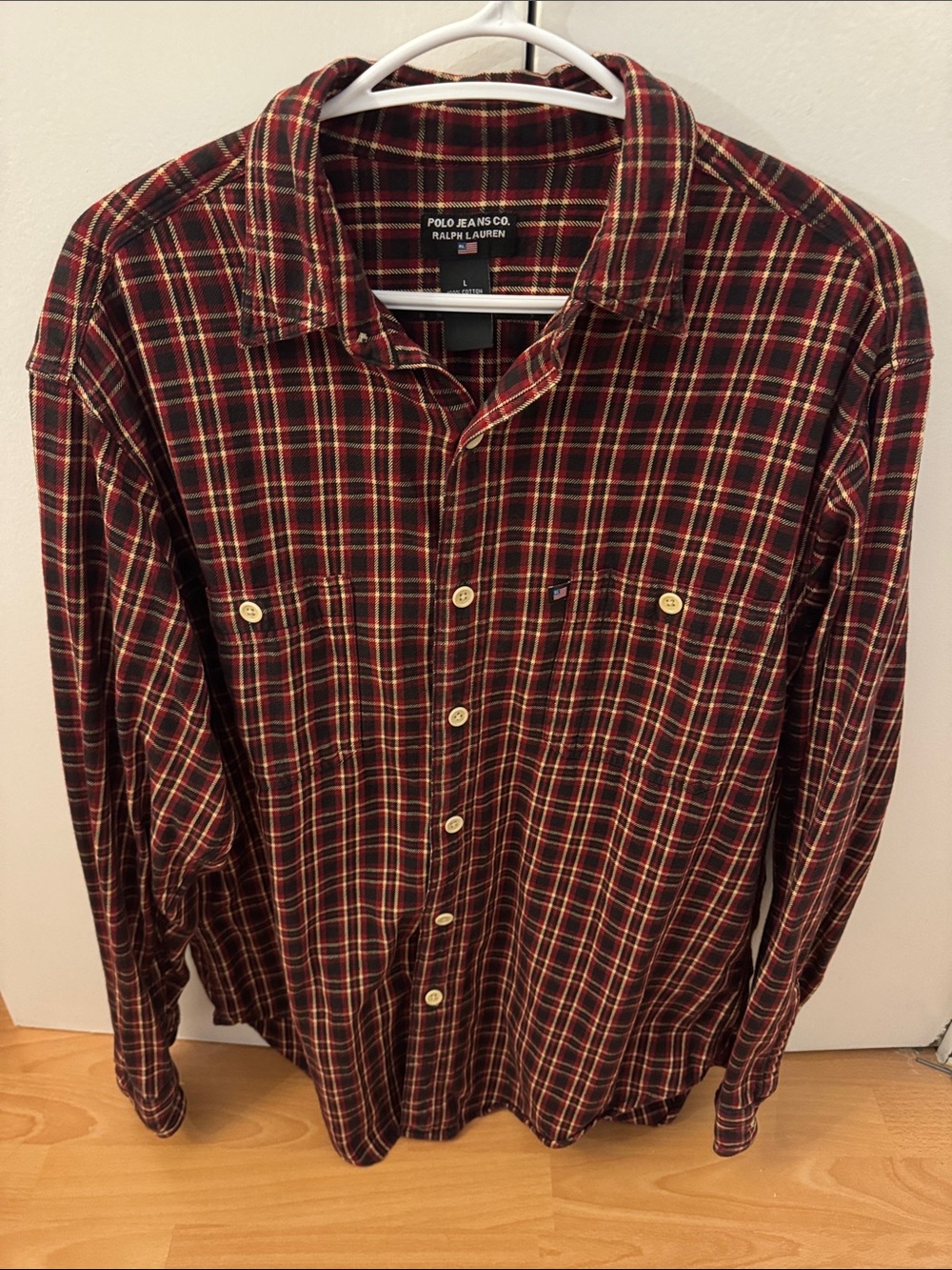 Polo by Ralph Lauren Men's Burgundy and Black Plaid Button-Down Shirt